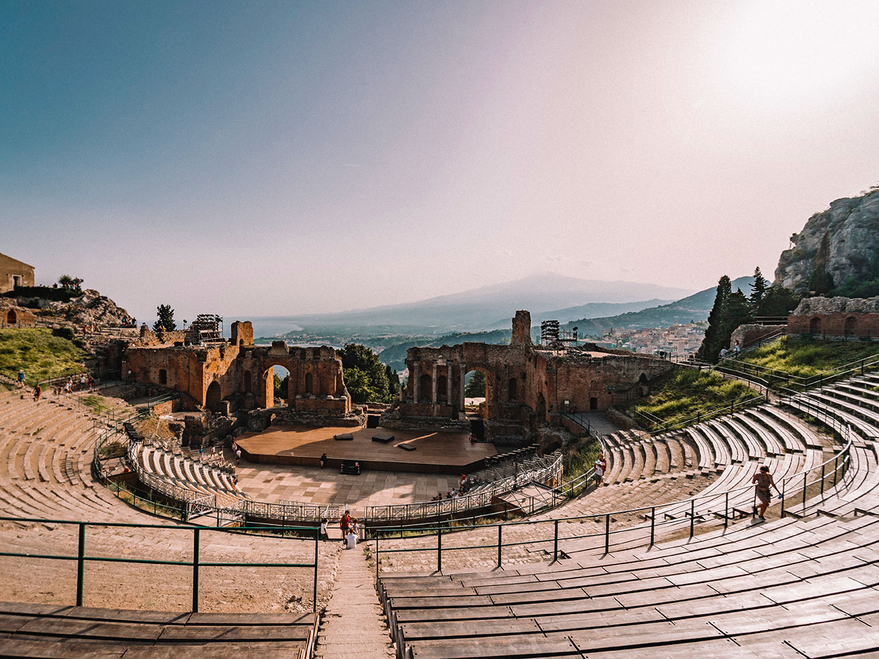 Greek theater of Taormina with a view of Mount Etna